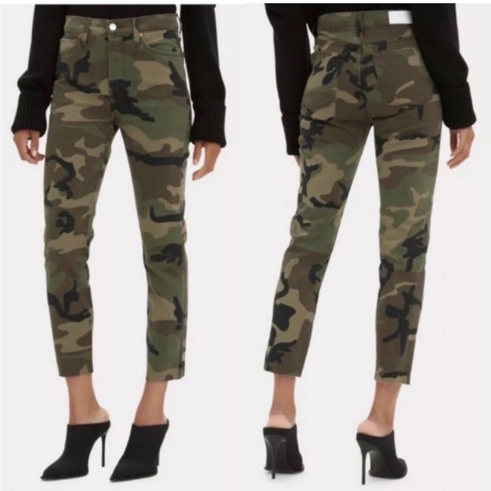 Re/Done Denim High Rise Ankle Crop Straight Leg Camo Jeans Button Fly Stretch 24